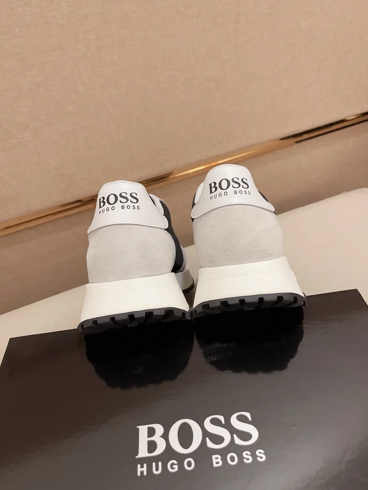 Hugo Boss Black Beige Low-Top Suede-and-Textile Upper Sneakers 8