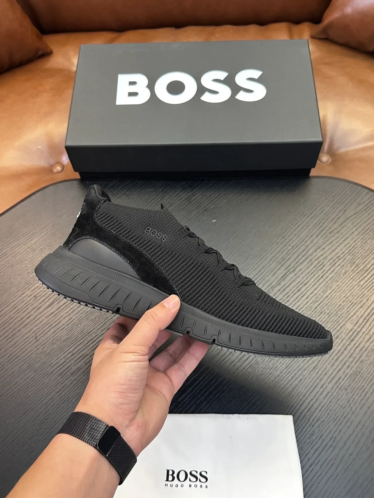 Hugo Boss أحذية رياضية سوداء من الخيوط مفتوحة من الجانب مستوحاة لنمط الحياة 2