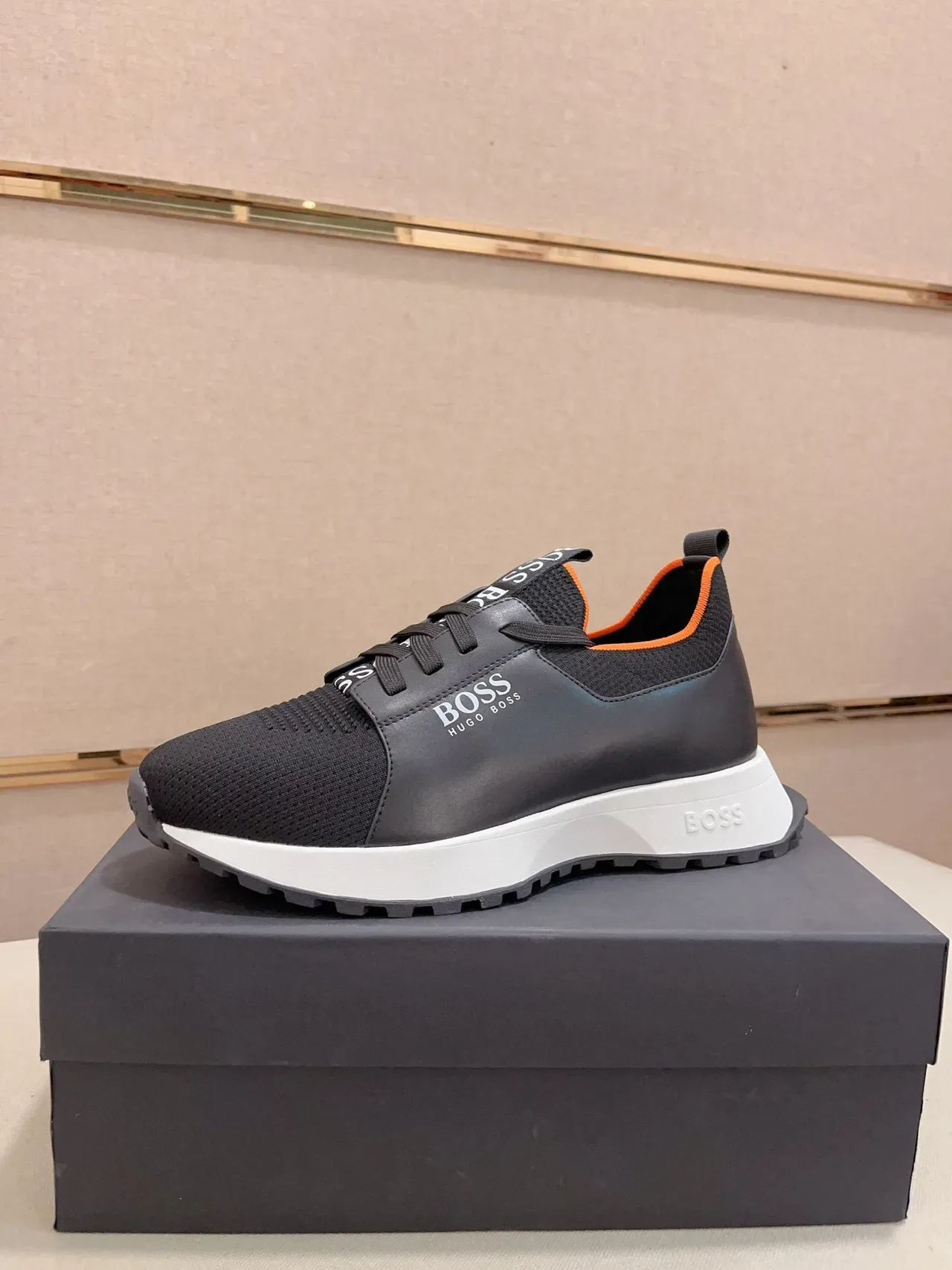 Hugo Boss Black Orange Knit Upper Contrast Lining Sneakers 2