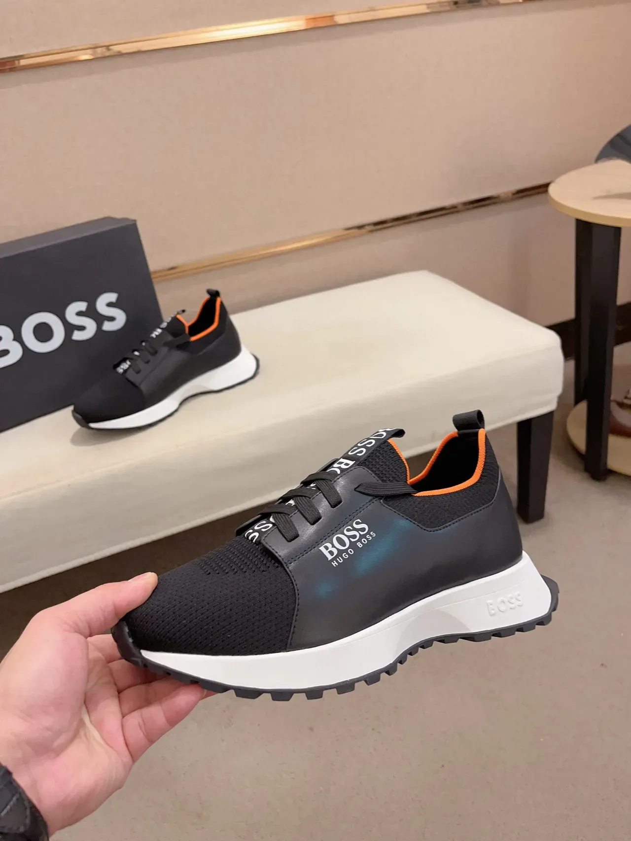 Hugo Boss Black Orange Knit Upper Contrast Lining Sneakers 3