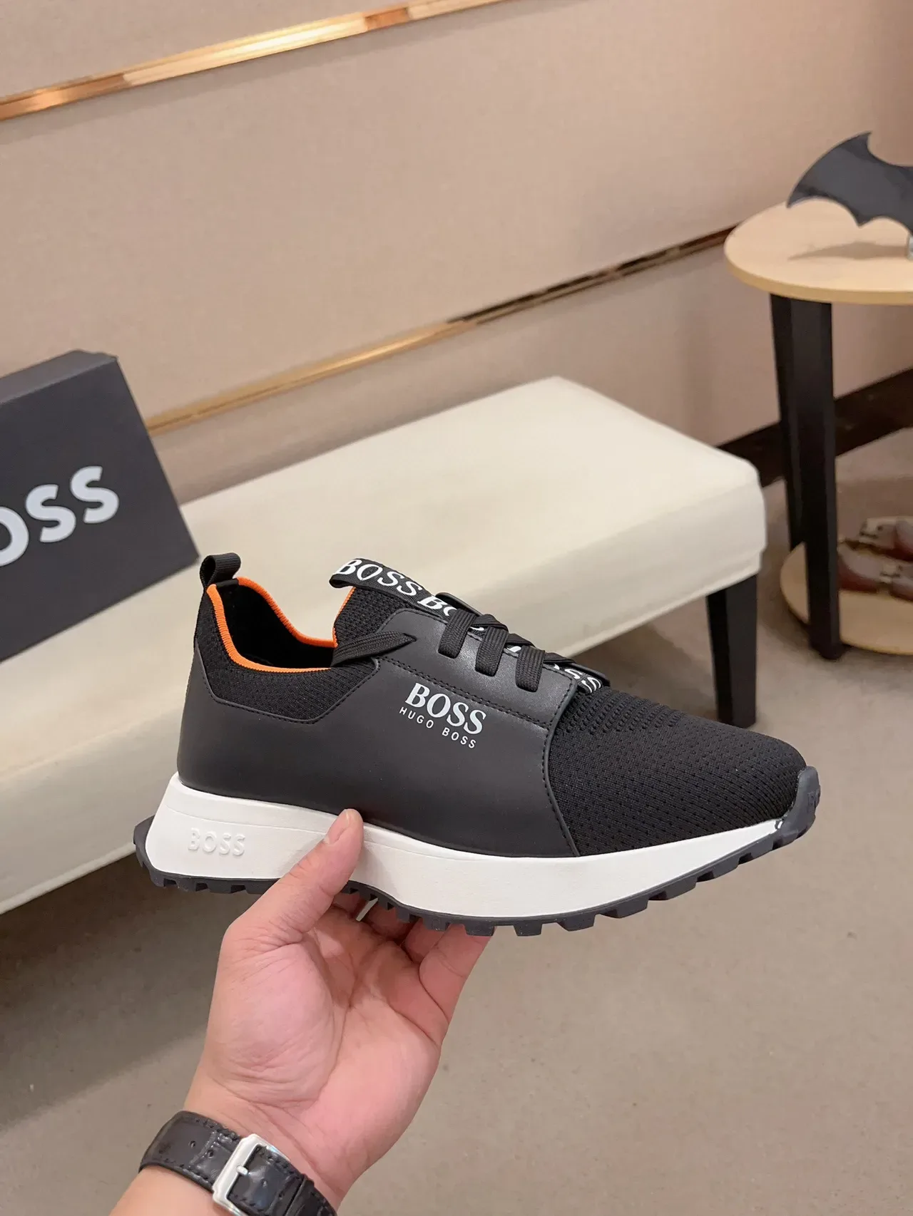 Hugo Boss Black Orange Knit Upper Contrast Lining Sneakers 4