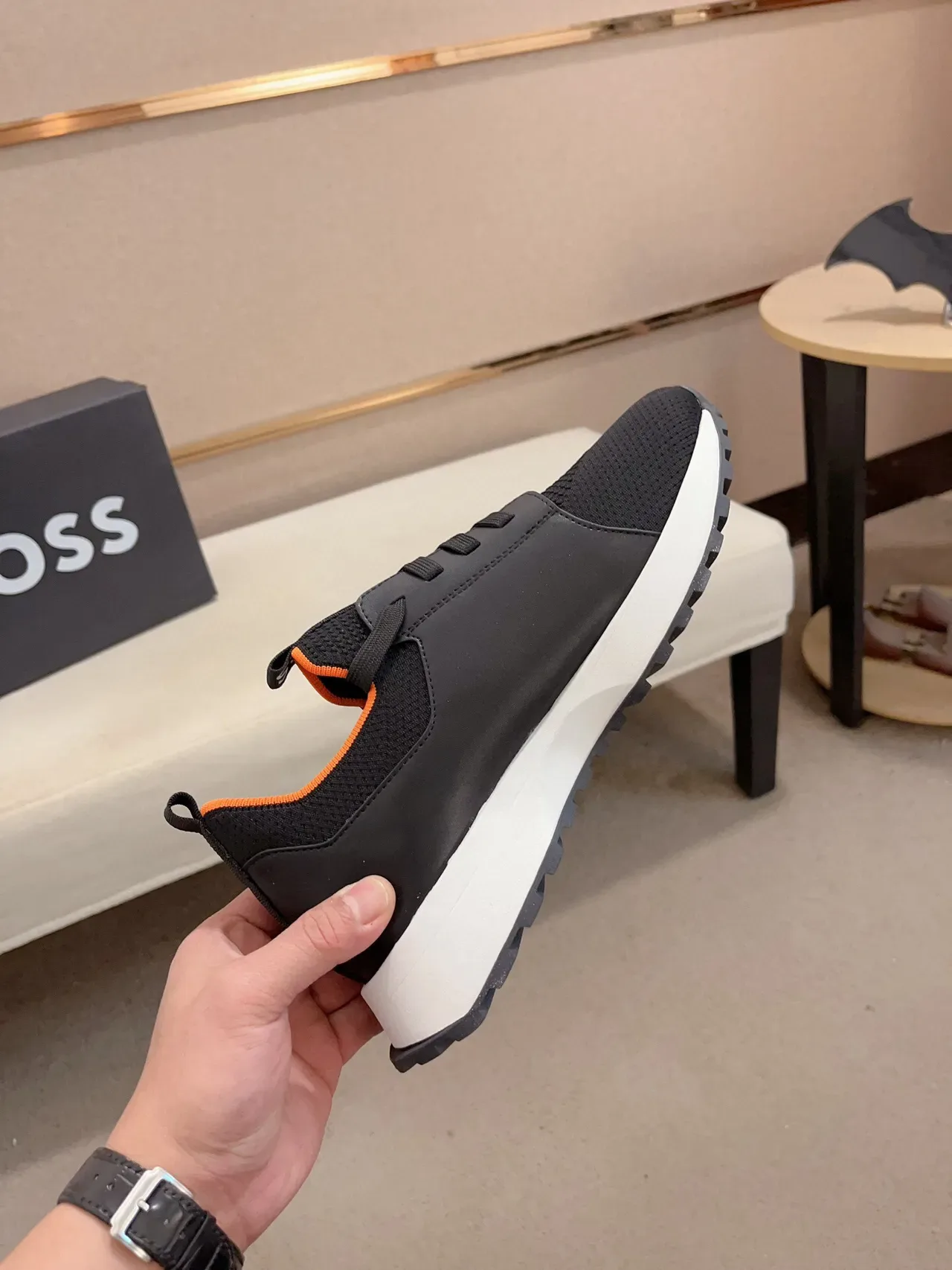 Hugo Boss Black Orange Knit Upper Contrast Lining Sneakers 5