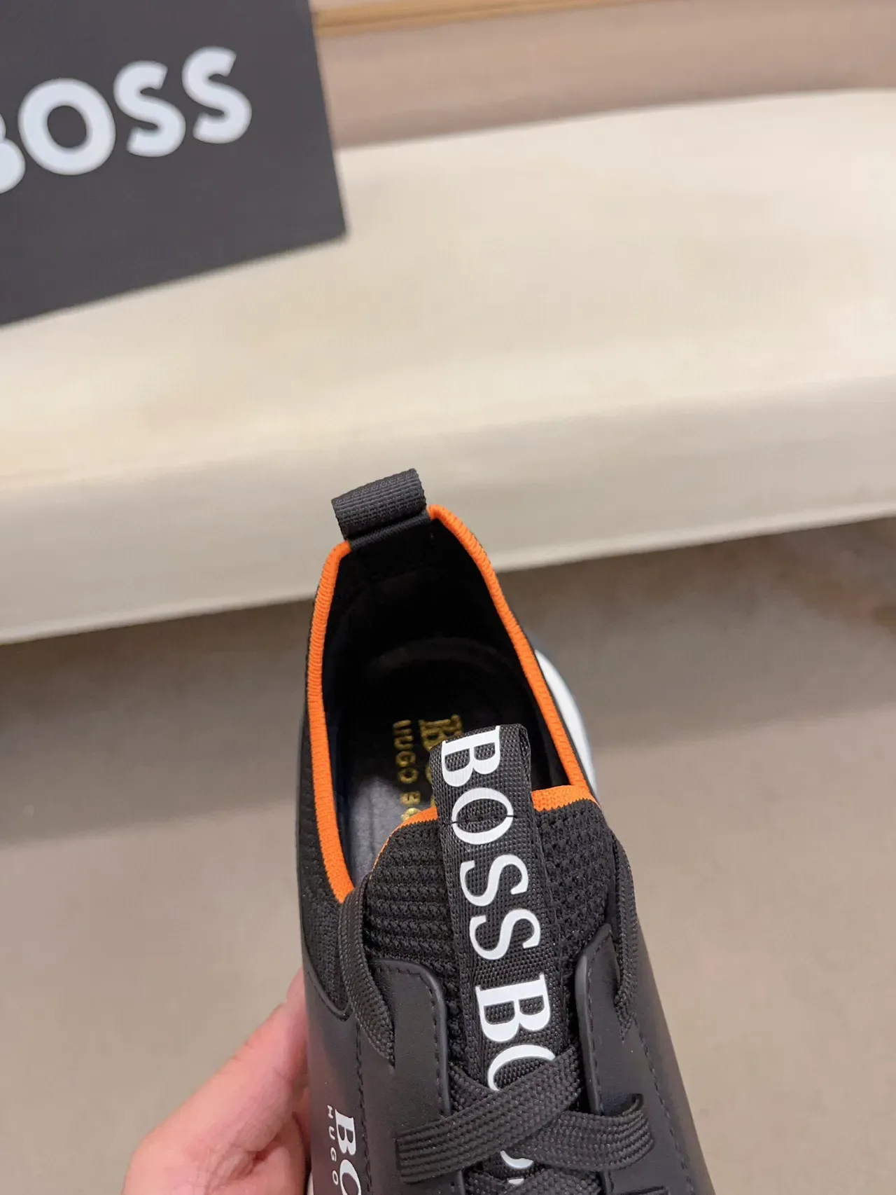 Hugo Boss Black Orange Knit Upper Contrast Lining Sneakers 6