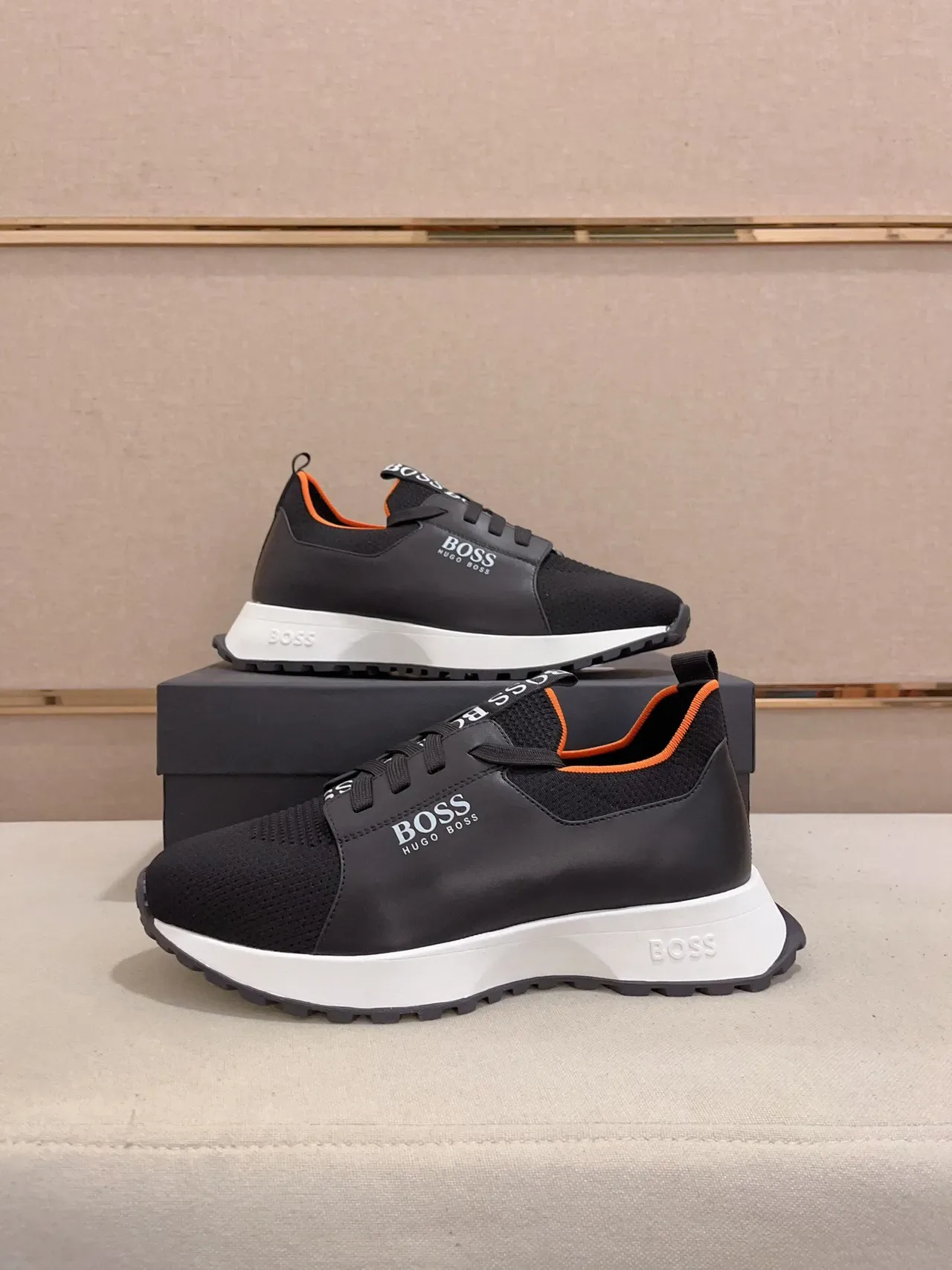 Hugo Boss Black Orange Knit Upper Contrast Lining Sneakers 7