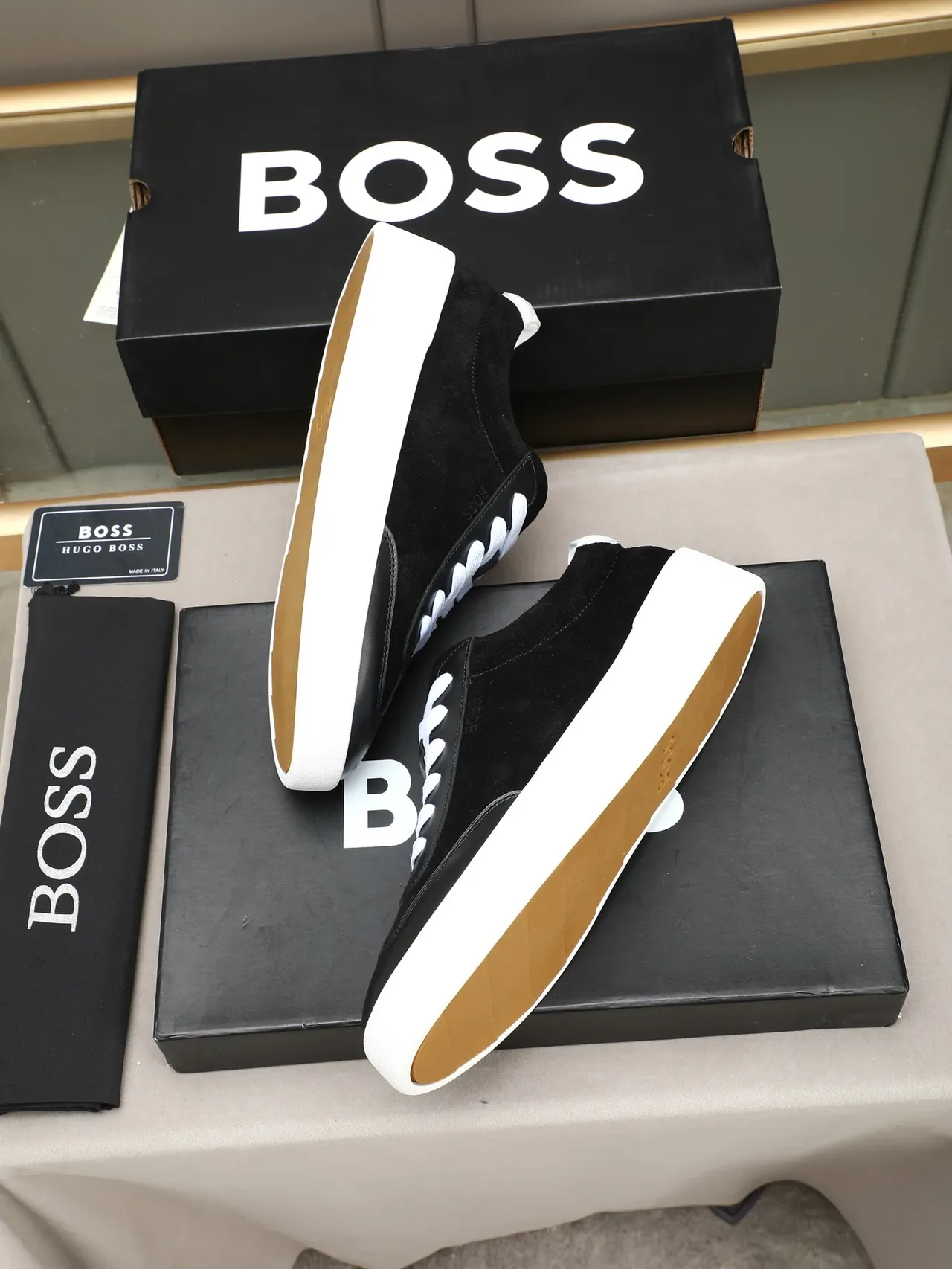 Hugo Boss Black Suede and Leather Platform Sneaker 3