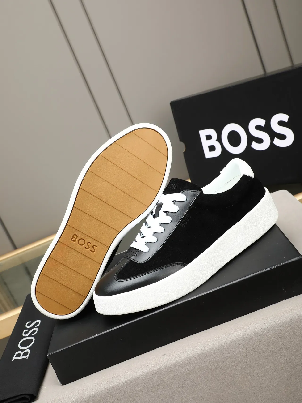 Hugo Boss Black Suede and Leather Platform Sneaker 5