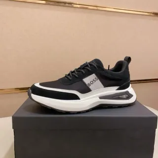 Hugo Boss أسود أبيض قاعدة سميكة مواد مختلطة علوية حذاء رياضي أسلوب حياة