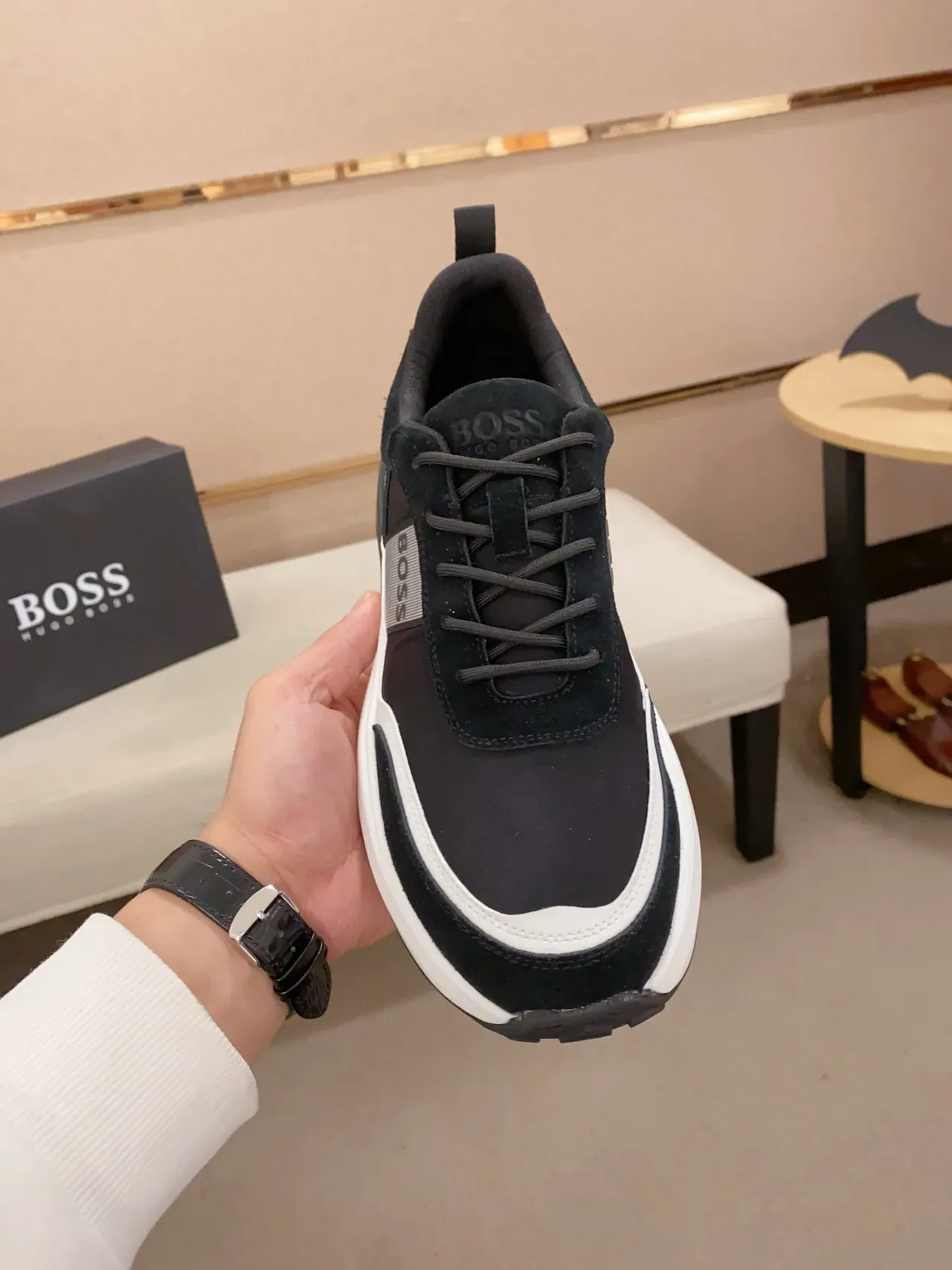Hugo Boss Negro Blanco Suela Gruesa Material Mixto Superior Sneakers de Estilo de Vida 2
