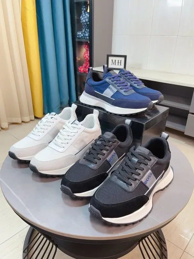 Hugo Boss Chaussures Lifestyle Noires Blanches Tige Mesh et Daim Semelle Médiane Plateforme 3