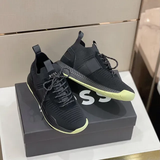 Hugo Boss Black Yellow Knit Upper Ribbed Texture Sneakers 3