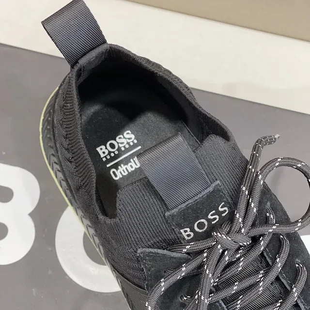 Hugo Boss Black Yellow Knit Upper Ribbed Texture Sneakers 4