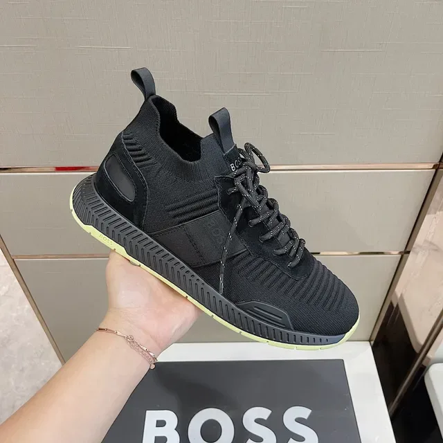 Hugo Boss Black Yellow Knit Upper Ribbed Texture Sneakers 6