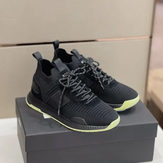Hugo Boss Black Yellow Knit Upper Ribbed Texture Sneakers 7