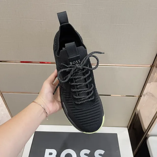 Hugo Boss Black Yellow Knit Upper Ribbed Texture Sneakers 8