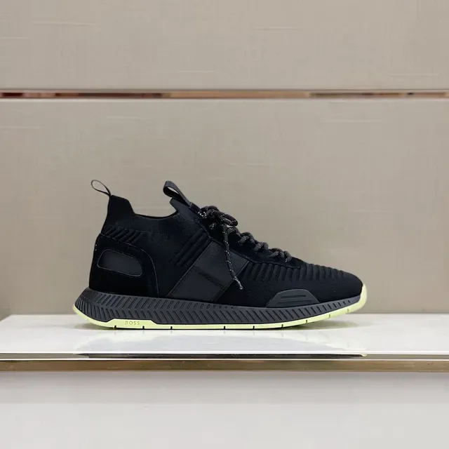 Hugo Boss Black Yellow Knit Upper Ribbed Texture Sneakers 9