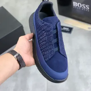 Hugo Boss Blue Embossed Logo Laceless Suede Lifestyle Sneaker