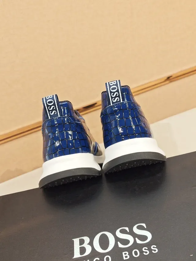 Hugo Boss Blue White Glossy Croc-Embossed Patent Leather Upper Chunky Midsole Sneakers 3
