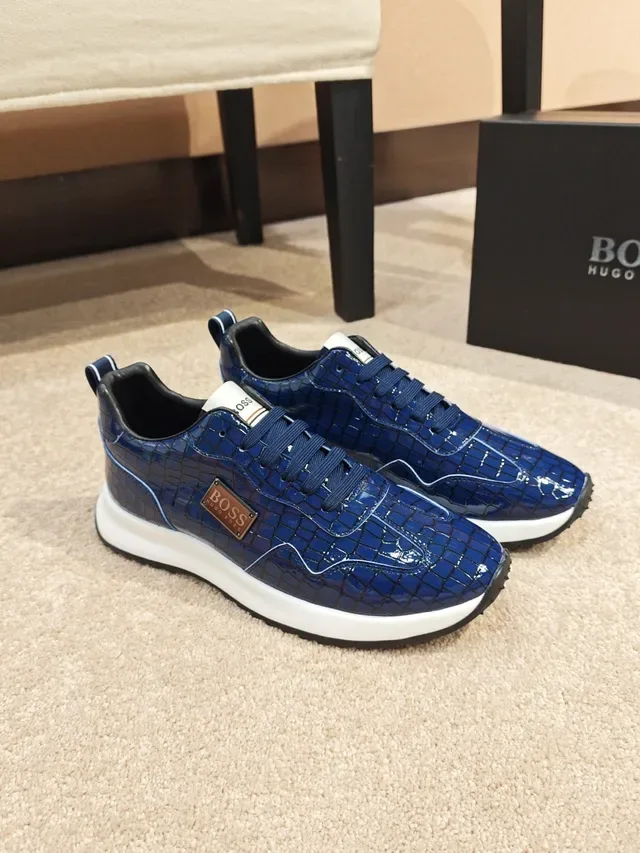 Hugo Boss Blue White Glossy Croc-Embossed Patent Leather Upper Chunky Midsole Sneakers 4