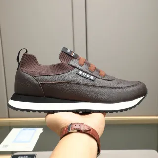 Hugo Boss Brown Pebbled Leather Slip-On Lifestyle Sneakers