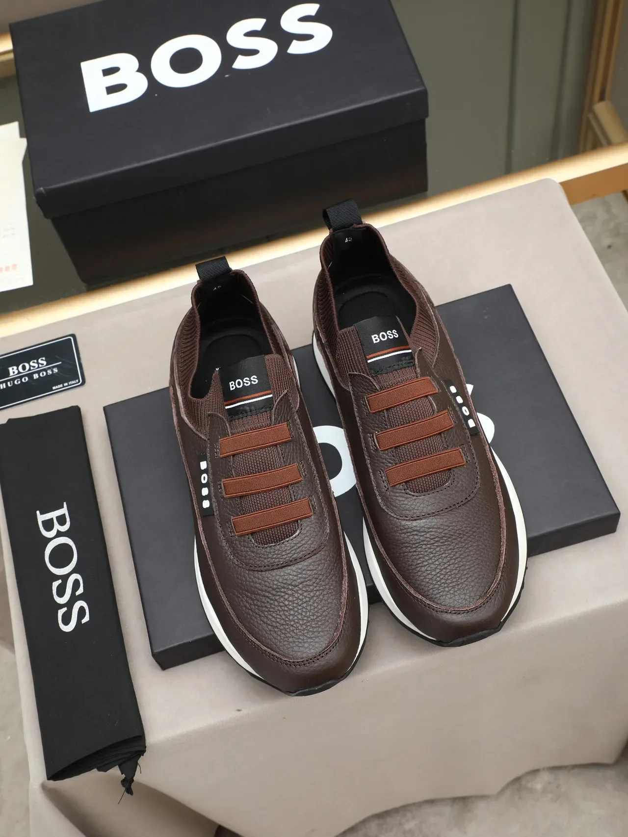 Hugo Boss Brown Pebbled Leather Slip-On Lifestyle Sneakers 2
