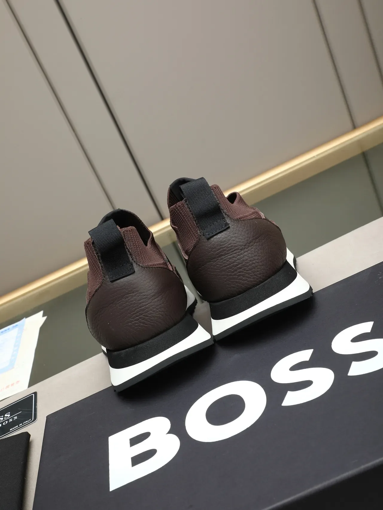 Hugo Boss Brown Pebbled Leather Slip-On Lifestyle Sneakers 3