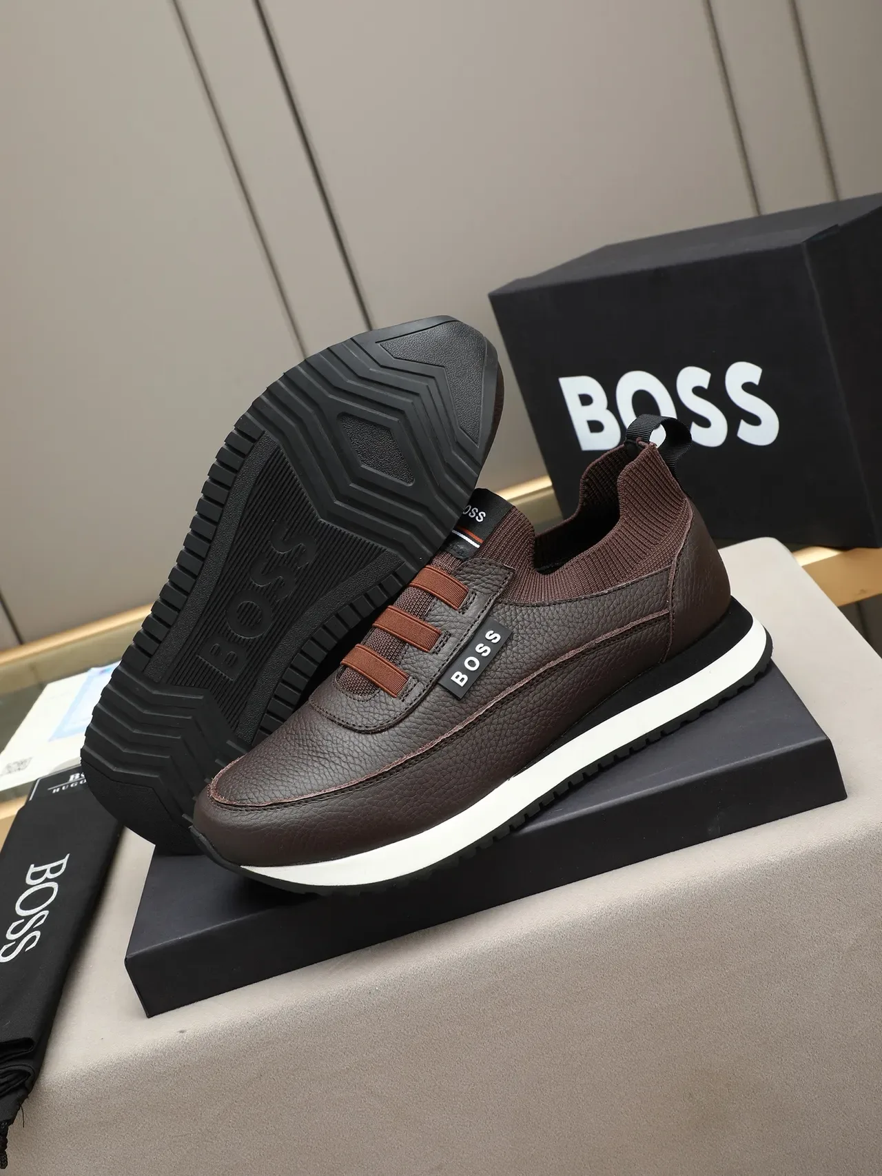 Hugo Boss Brown Pebbled Leather Slip-On Lifestyle Sneakers 4
