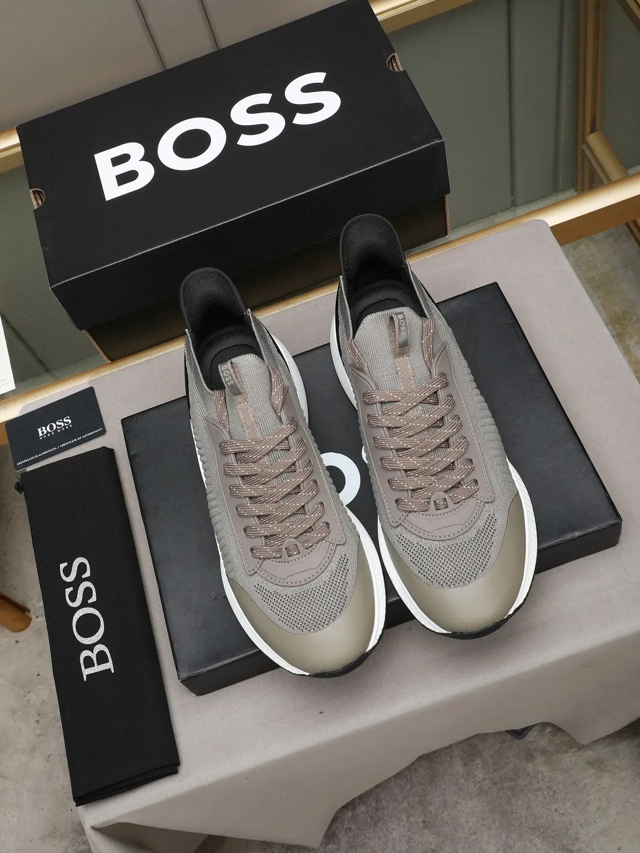 Hugo Boss Gray Black Knit Upper Layered Synthetic Overlays Sneakers 2