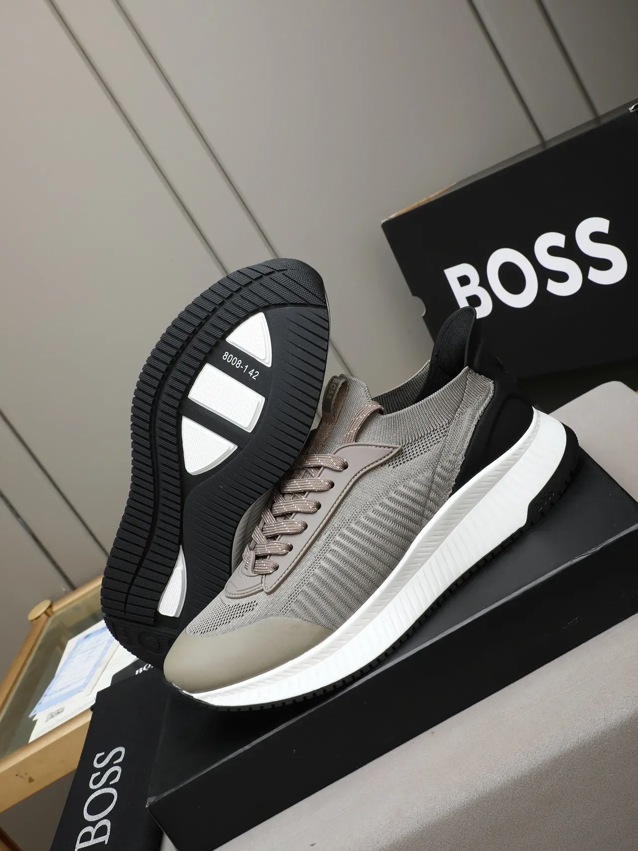 Hugo Boss Gray Black Knit Upper Layered Synthetic Overlays Sneakers 4