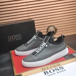 Hugo Boss رمادي أسود بدون أربطة سكيب أون شعار محفور العلوي أحذية رياضية لايف ستايل