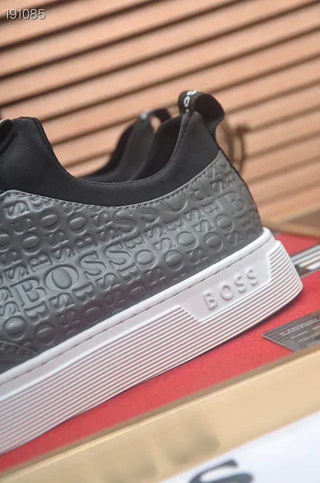 Hugo Boss Gris Noir sans lacets slip-on logo embossé supérieur lifestyle sneakers 3