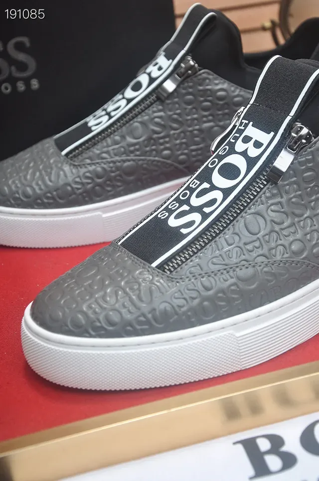 Hugo Boss Gris Noir sans lacets slip-on logo embossé supérieur lifestyle sneakers 4