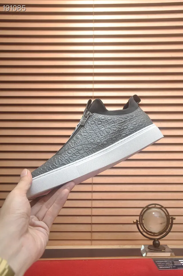 Hugo Boss Gris Noir sans lacets slip-on logo embossé supérieur lifestyle sneakers 5