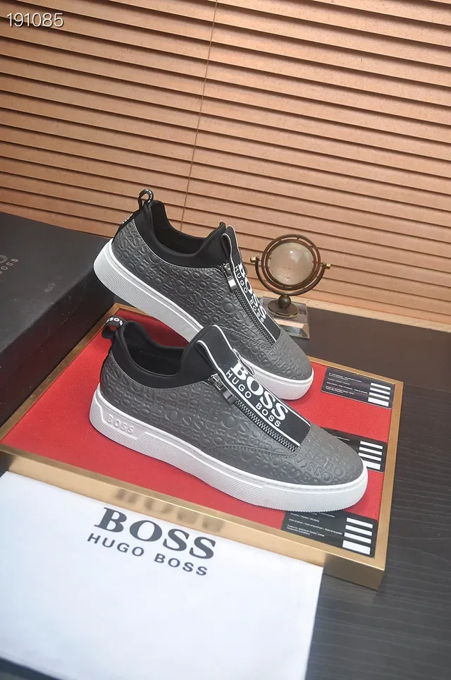 Hugo Boss Gris Noir sans lacets slip-on logo embossé supérieur lifestyle sneakers 6