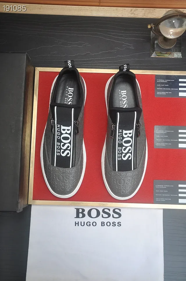 Hugo Boss Gris Noir sans lacets slip-on logo embossé supérieur lifestyle sneakers 7
