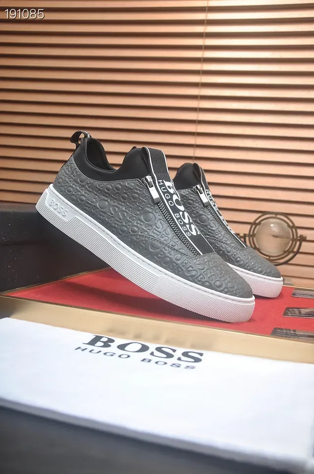 Hugo Boss Gris Noir sans lacets slip-on logo embossé supérieur lifestyle sneakers 8