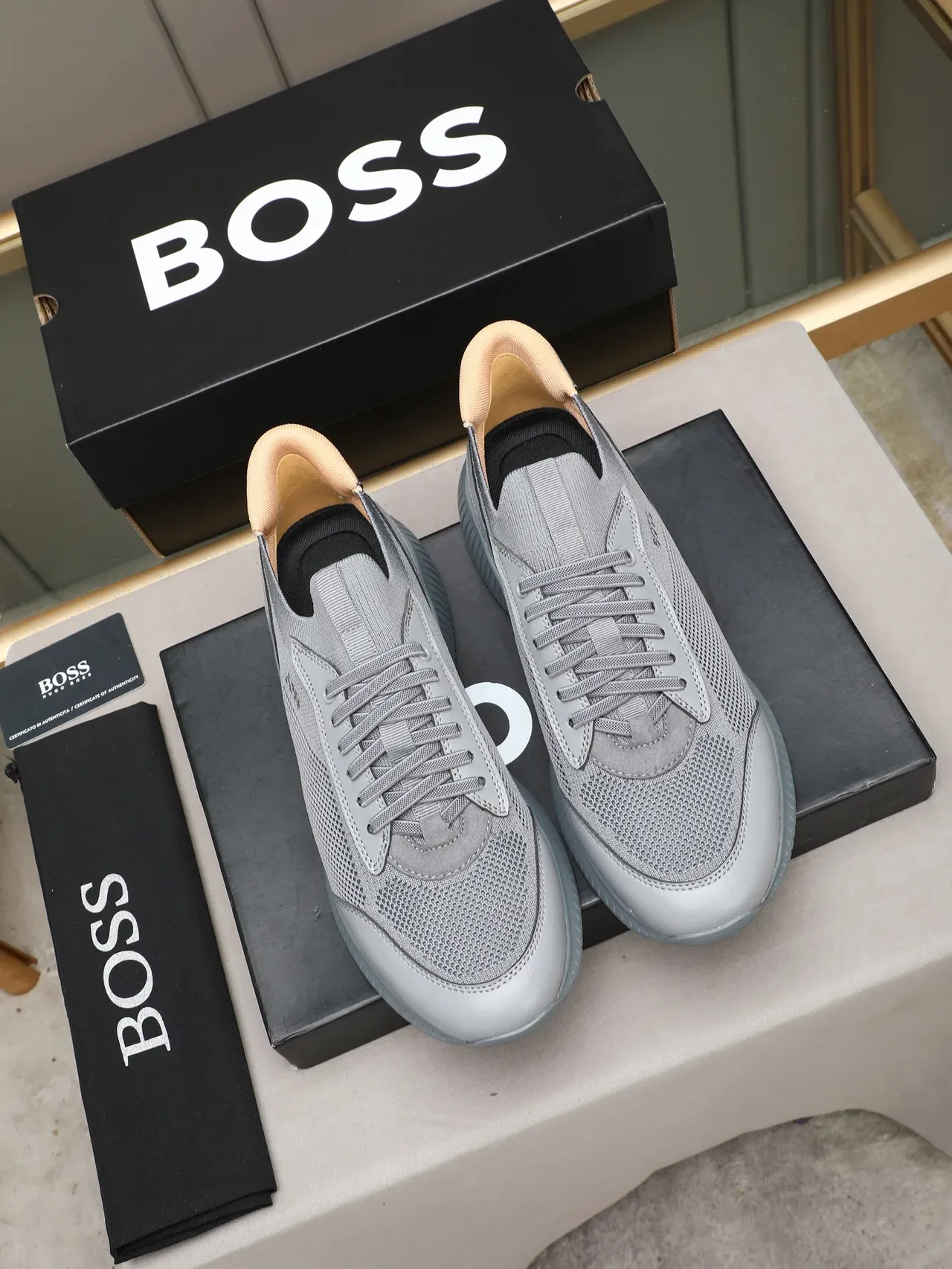 Hugo Boss Gray Knit-Mesh Lifestyle Sneaker 2