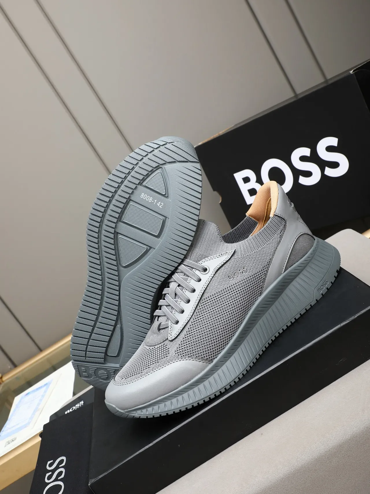 Hugo Boss Gray Knit-Mesh Lifestyle Sneaker 4