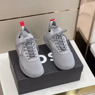 Hugo Boss Cinza Vermelho Parte Superior de Tricô Solado Intermediário com Nervuras Tênis Lifestyle
