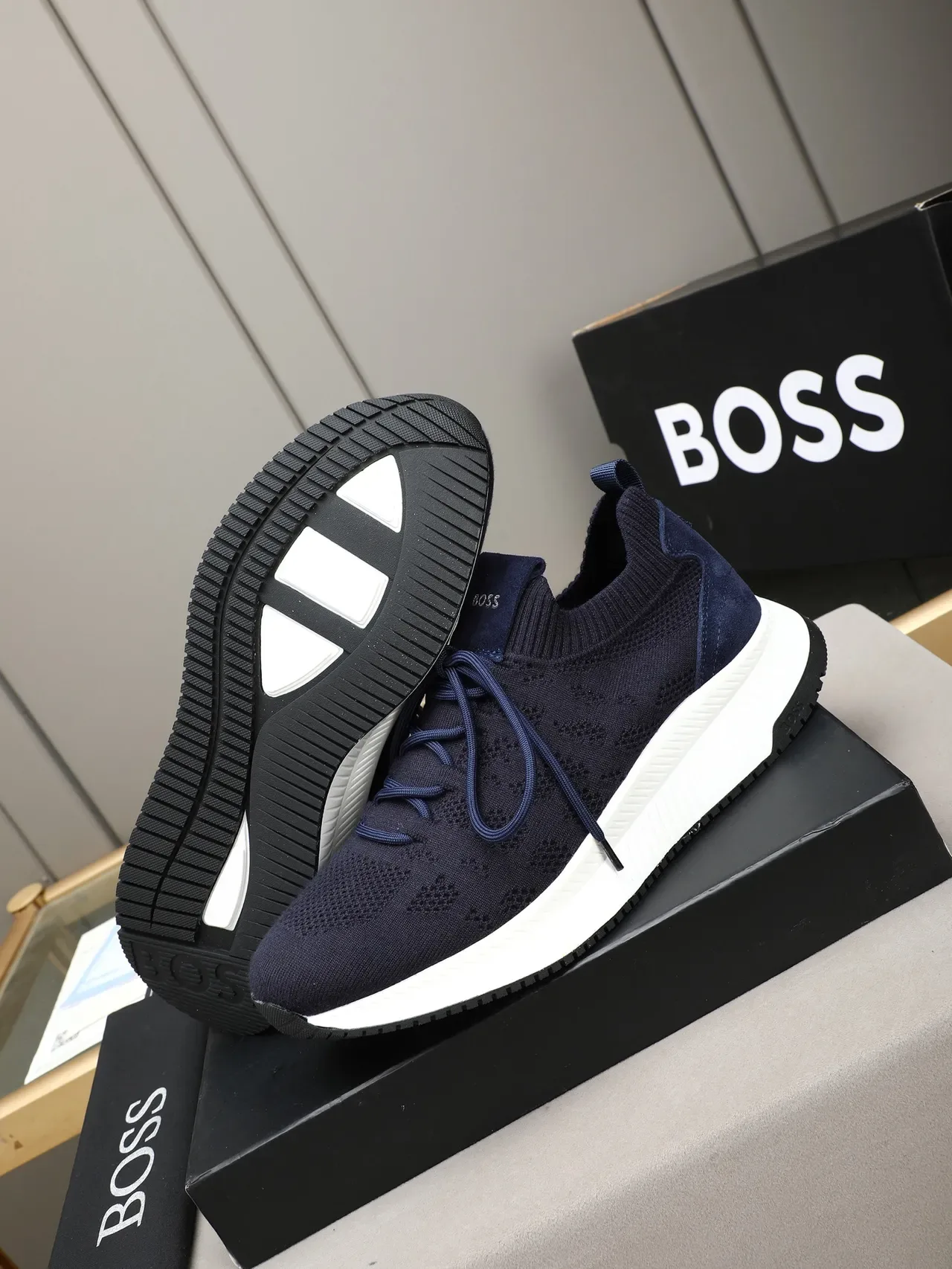 Hugo Boss Upper Knit Tacón de Ante Navy Lifestyle Sneakers 4