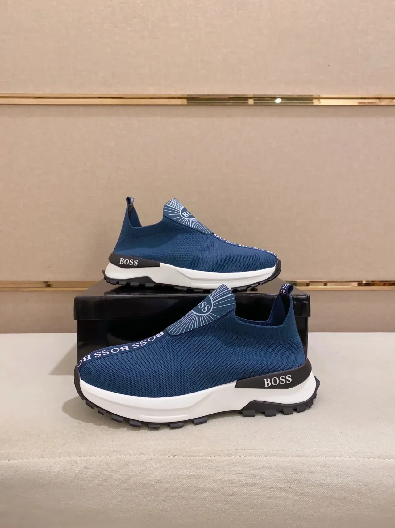 Hugo Boss Navy White Slip-On Knit Upper Sculpted Midsole Lifestyle Sneakers 5