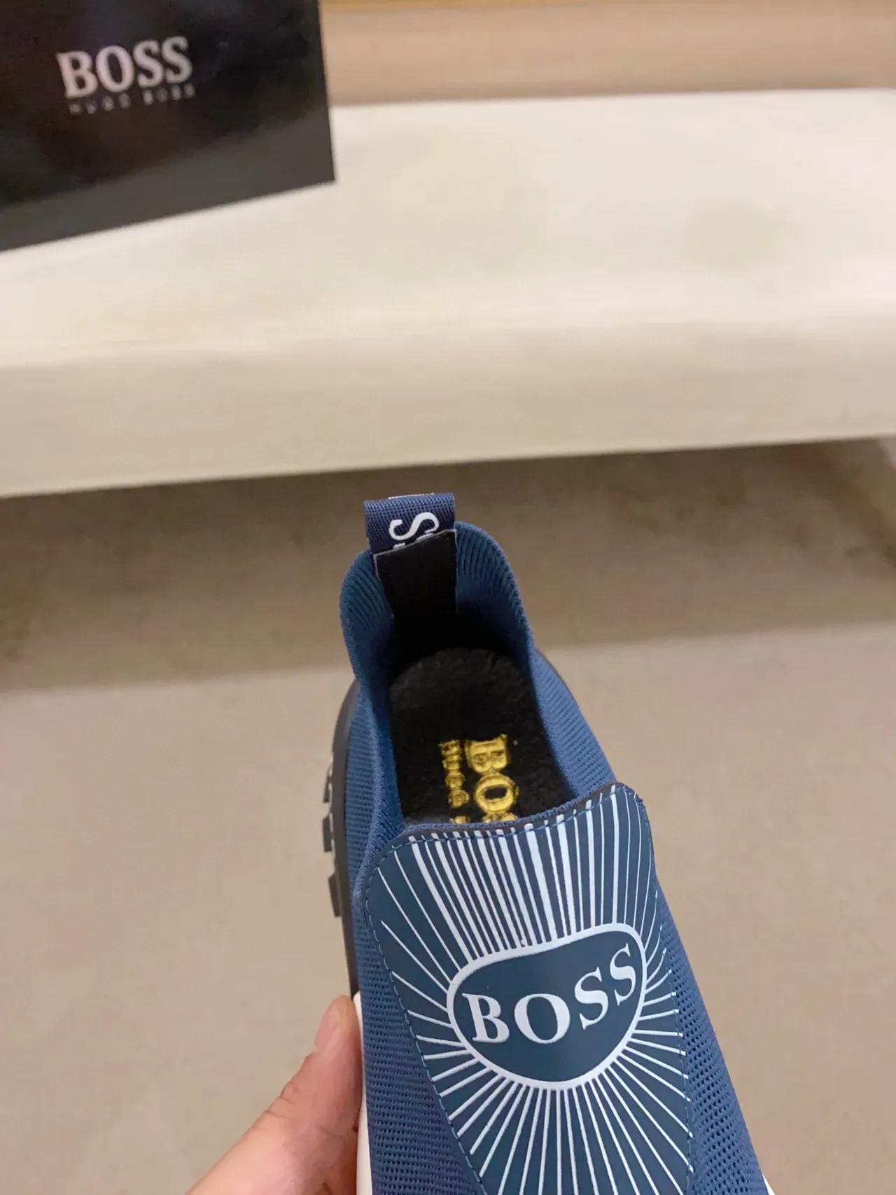 Hugo Boss Navy White Slip-On Knit Upper Sculpted Midsole Lifestyle Sneakers 6