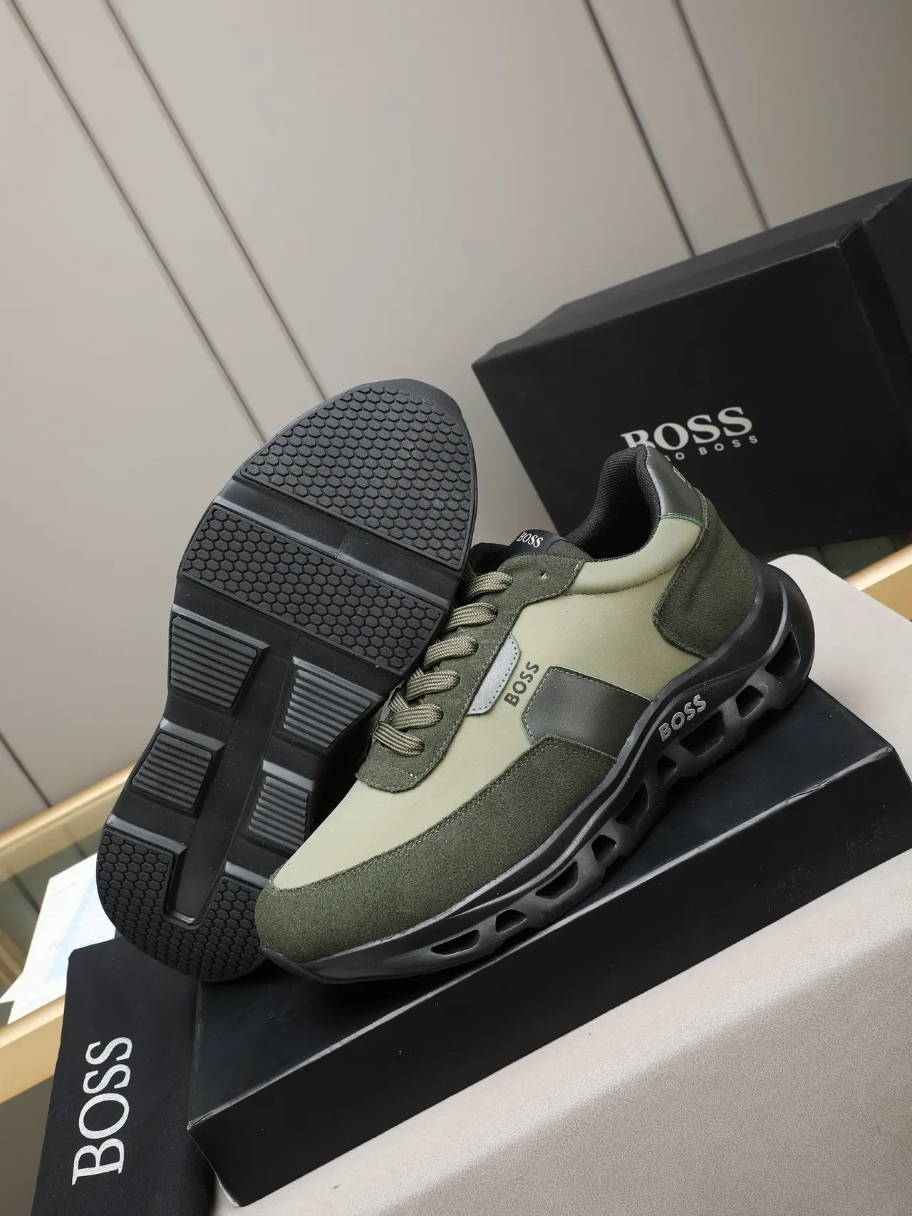 Hugo Boss Olive Green and Sage Lifestyle Sneaker 4