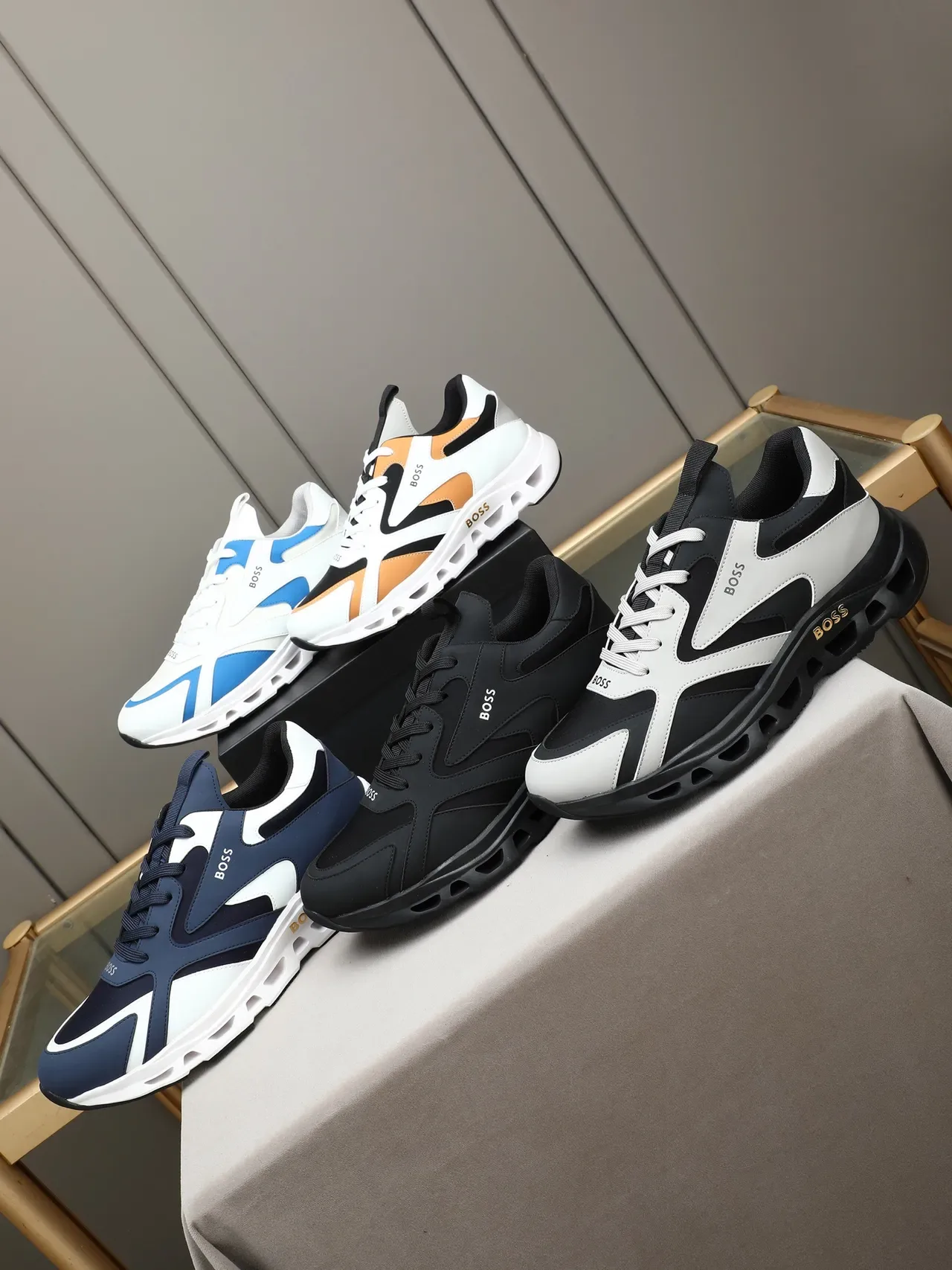 Hugo Boss White Blue Color-Blocked Sculpted Vented Midsole Sneakers 2
