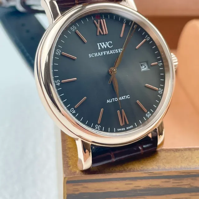 IWC Portofino Automatic Dark Gray Dial Rose Gold Case Brown Leather Strap Mechanical Watch 2