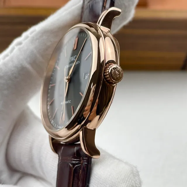 IWC Portofino Automatic Dark Gray Dial Rose Gold Case Brown Leather Strap Mechanical Watch 6