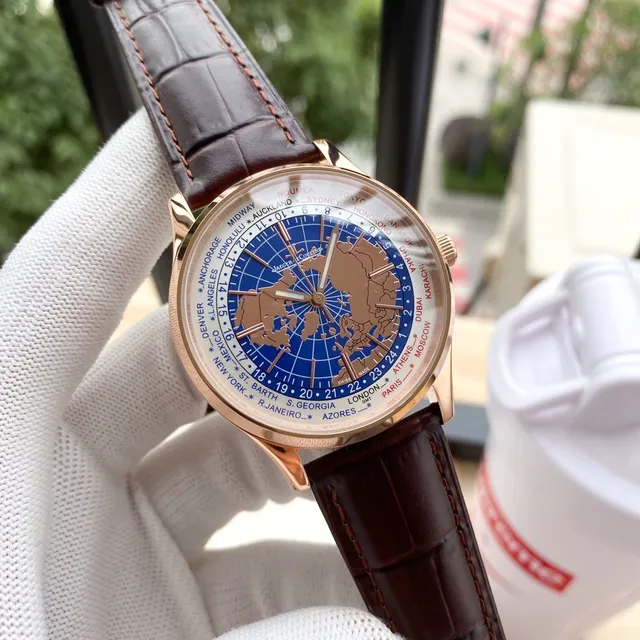Jaeger-LeCoultre Geophysic Universal Time Rose Gold Blue World Map Mechanical Watch 5