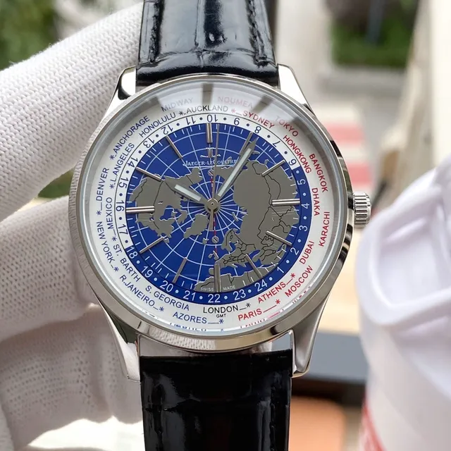 Jaeger-LeCoultre Geophysic Universal Time Rose Gold Blue World Map Mechanical Watch 8