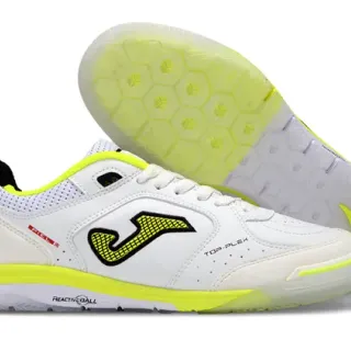 Joma Flex Piel White Neon Yellow Indoor Soccer Shoes