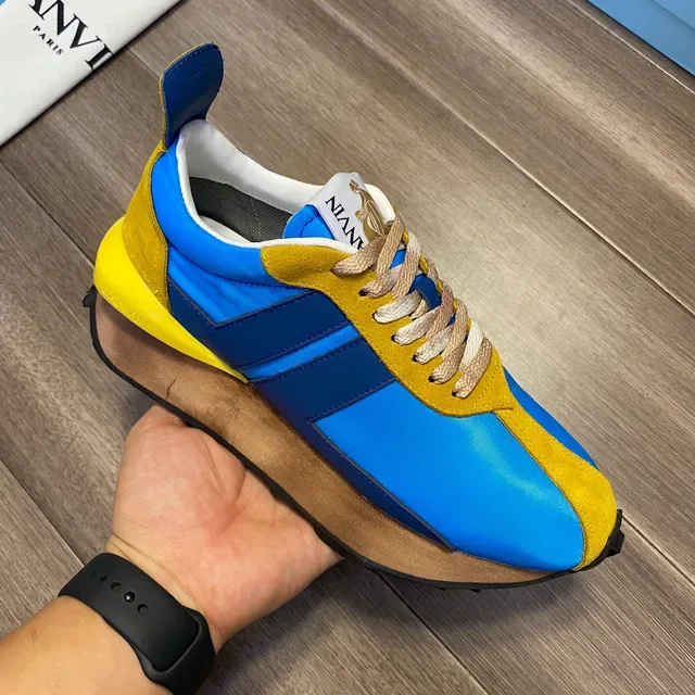 Lanvin Blue Yellow Color-Blocked Platform Sole Lifestyle Sneakers 4