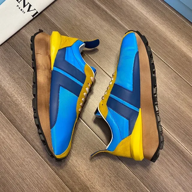 Lanvin Blue Yellow Color-Blocked Platform Sole Lifestyle Sneakers 5